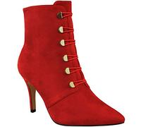 Fashion Thirsty Womens Ladies Low Mid Block Heel Ankle Boots Smart Office Work Button Tie Up Size Red Faux Suede Gold
