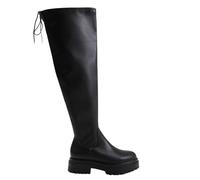 Fashion Thirsty Womens Over The Knee Stretchy Boots Ladies Low Flatform Heel Lace Up Outdoors Comfort Boot Casual Walking Shoes Winter Snow Gusset Riding Boots Extra Wide Calf Shoes