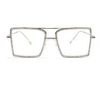 Fashion Transparent Sunglasses Metal Frame For Women Overize Glasses Men Eyeglasses Frame Glasses Clear Shades(Silver-white Diamond)