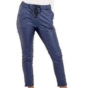 Fashion Trends Ladies Faux Leather Look Wet Look P. U. Magic Trousers Joggers Pants Stretchy Italian UK Size 10-20 (Navy, 16)