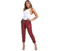Fashion Trends Ladies Faux Leather Look Wet Look P. U. Magic Trousers Joggers Pants Stretchy Italian UK Size 10-20 (Wine, 16)