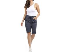 Fashion Trends Women's Ladies Stretch Plain Magic Comfy Lagenlook Shorts Jeggings Pants Italian (Navy 10-14)