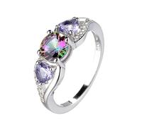 Fashion Two Heart Three Stones Love Ring Natural Colorful 925 Sterling Silver Rainbow Color Gemstone AAA Cubic Zirconia Women's Engagement Wedding Promise Rings Women's Ring (A, One Size)