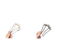 Fashion U-shaped Hair Pin With Rhinestone And Faux Pearls, Zinc Alloy Hair Comb For Parties, Holiday And Daily Use For Girls(Black and gold)