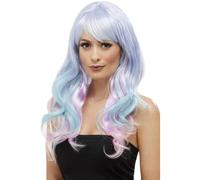 Smiffys Fashion Unicorn Pastel Wig, Wavy, Long, Multi-Colo Heat Resistant/ Styleable, Ladies Glamour Wigs Fancy Dress, Festival & Carnival Dress Up Wigs