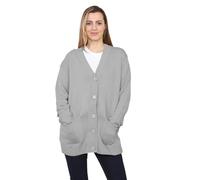Womens Grandad Cardigan Plain Long Sleeve V Neck Open Front 5 Button Longline Knitted Sweater Oversized with 2 Pockets for Ladies Acrylic Grandad Cardigan Grey Grey-16-18