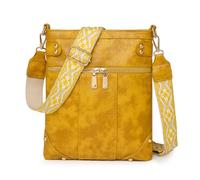 Fashion Vintage Soft PU Leather Crossbody Phone Bags for Women Leisure Shoulder Bag Small Handbag for Travel (B-Yellow)