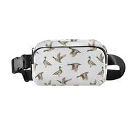 Fashion Waist Bag Fanny Pack for Men Women Small Cross Body Bag Belt Pack with Adjustable Strap for Travel Vacation Running Birds Wild Ducks Drake on White Background