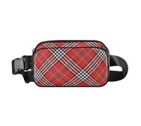 Fashion Waist Bag Fanny Pack for Women Men Water Resistant Sling Chest Bag with Adjustable Strap for, white Buffalo Plaid Check Tartan Scotland Red, 8" x 5.3" x 2.3", Retro, white Buffalo Plaid Check