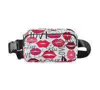Fashion Waist Bag for Women Men Valentine Pillow Lips Red Doodles Love Water Resistant Chest Belt Waist Bag with Adjustable Strap for Travel Gym Work Valentine's Day Pillow, valentines day kissing