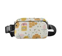 Fashion Waist Pack Crossbody Bag for Women Men Teens Multipurpose Croose Body Purse with Adjustable Strap for Shopping Sports Work Cute Bees Happy Good Luck Gold Lemon Honey Jars Honeycomb