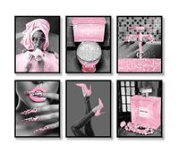 Fashion Wall Art Bathroom Wall Decor Prints Set of 6 Black and White Glam Glitter Canvas Posters Photos Toilet Bathroom Pictures Artwork Wall Modern Women Funny Bathroom Decoration (B&W PINK, 8"x10"