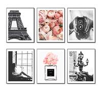 Fashion Wall Art Prints Set of 6 Canvas Art Wall Print Posters Retro Trendy Women Perfume Paris Rose Eiffel Tower Pictures Photo for Home Room Girls Bedroom Wall Decor (11"x14" UNFRAMED)
