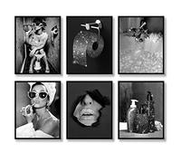 Fashion Wall Art Set of 6 Pink Black and White Glam Glitter Tissue Canvas Posters - Bathroom Artwork Wall Modern Women Funny (8x10)