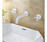 Fashion Wall Sink Basin Mixer Tap Set Bathroom Spout Faucet with Double Lever in Matt Black/Polished Gold White Heavy Duty Star of Light