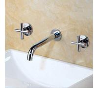 Fashion Wall Sink Basin Mixer Tap Set Bathroom Spout Faucet with Double Lever in Matt Black/Polished Gold Chrome Heavy Duty Star of Light