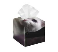 Fashion Waterproof Square PU Leather Tissue Box Holder White Cat Facial Paper Cover for Bathroom, Kitchen, Nightstand, Office, Home Decor