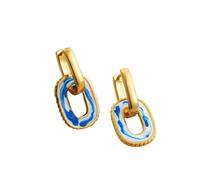 Fashion White and Blue Enamel Flower Round Beads Hoop Earrings for Women Geometric Stainless Steel Huggie Hoops