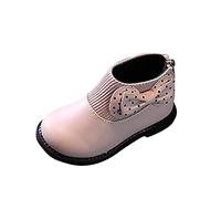 Fashion Winter Girls Boots Round Toe Flat Sole Thick Sole Non-Slip Back Zipper Cute Polka Bow, pink, 5 UK Child
