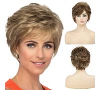 Fashion Woman Light Brown Fluffy Temperament Short Hair Chemical Fiber Wig Head Cover