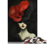 Fashion Woman with Red Flower Hat Jigsaw Puzzles for Adults 500 Pieces, Jigsaw Puzzles Adult Intellective Educational Toy DIY Puzzles 500pcs (52x38cm)