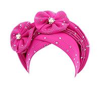 Fashion Women Beaded Sequin Beanie Cap Head Wrap Turban Chemo Cancer Cap Bonnet Twisted Head Scarf, Muticolor Hot Pink One Size