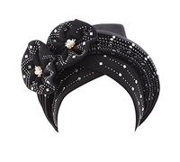 Fashion Women Beaded Sequin Beanie Cap Head Wrap Turban Chemo Cancer Cap Bonnet Twisted Head Scarf, Muticolor Black One Size