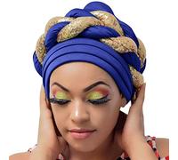 Fashion Women Beading Braid Hat Muslim Cancer Wrap Cap Sleep Caps Satin Lined Bonnets Hat Waxed (Blue, One Size)