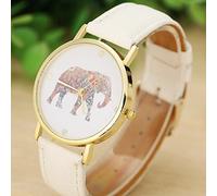 Fashion Women Elephant Printing Pattern Weaved Leather Quartz Dial Watch Silicone Watch Strap (As Shown, One Size)