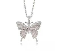 Fashion Women Full Crystal Jewelry Necklace Big Butterfly Pendant 0374-Silver