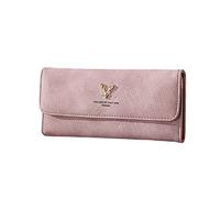 Fashion Women ID Long Wallet Solid Color Bag Fawn Decoration Hasp Purse Multiple Card Slots Clutch Bag Wooden Wallet Picture Frames (Pink, One Size)