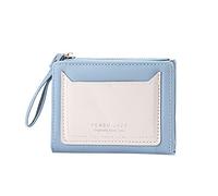 Fashion Women ID Short Wallet Solid Color Bag Zipper Purse Multiple Card Slots Clutch Bag before Christmas Wallet (Blue, One Size)