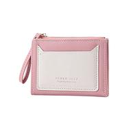 Fashion Women ID Short Wallet Solid Color Bag Zipper Purse Multiple Card Slots Clutch Bag Designer Wallets for Men Leather (Pink, One Size)