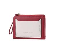 Fashion Women ID Short Wallet Solid Color Bag Zipper Purse Multiple Card Slots Clutch Bag Designer Wallets for Men Leather (Red, One Size)