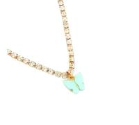 Fashion Women Necklace Colorful Marble Style Spread Wing Butterfly Pendant 1091-Light Pink