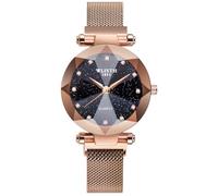 MASTOP Fashion Women Rose Gold Watch Japan Quartz Stainless Steel Magnetic Mesh Band Waterproof Ladies Watches, Starry-RoseGold, Quartz Movement