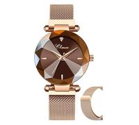 MASTOP Fashion Women Rose Gold Watch Japan Quartz Stainless Steel Magnetic Mesh Band Waterproof Ladies Watches, Brown, Quartz Movement