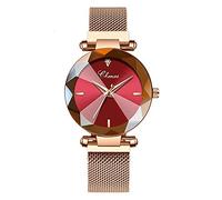 MASTOP Fashion Women Rose Gold Watch Japan Quartz Stainless Steel Magnetic Mesh Band Waterproof Ladies Watches, P-Red, Quartz Movement