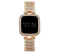 Fashion Women Square LED Touch Screen Electronic Watch Luminous Ice Flower Stainless Steel Wrist Watch, pink gold