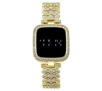 Fashion Women Square LED Touch Screen Electronic Watch Luminous Ice Flower Stainless Steel Wrist Watch, gold, bracelet