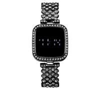 Fashion Women Square LED Touch Screen Electronic Watch Luminous Ice Flower Stainless Steel Wrist Watch, Black, bracelet