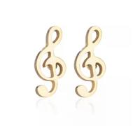 Fashion Women Stainless Steel Simple Studs Treble Clef Music Notes Earrings 1257-Gold
