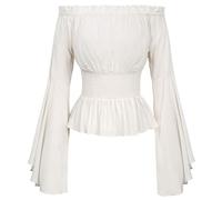 Fashion Women Tops, Womens Gothic Renaissance Blouse Flare Sleeves Ruffles Off Shoulder Corset Tops Medieval Victorian Cosplay Costume Pirate Shirt White