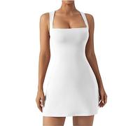 Fashion Women UK Ladies Jersey Long Summer Vest Racer Muscle Back Mini Dress Wide Strap Slit Velvet Bodycon Party Tank Dress Sqaure Neck Short Dresses Elegant Bodycon Dress Sleeveless Clearance White