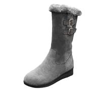 Fashion Women's Flock Winter Warm Thick Sole Space Heels Zipper Snow Mid Booties Round Toe Shoes, gray, 8.5 UK