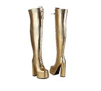 Fashion Women's Gold Snake Print Over-The-Knee Boots, Chunky Block Heel & Square Toe, Side Zipper Winter Thigh High Boots for Women(Golden,5 UK)