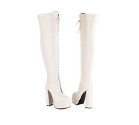Fashion Women's Gold Snake Print Over-The-Knee Boots, Chunky Block Heel & Square Toe, Side Zipper Winter Thigh High Boots for Women(Beige,5.5 UK)