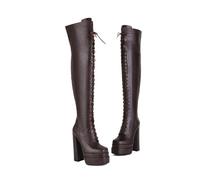 Fashion Women's Gold Snake Print Over-The-Knee Boots, Chunky Block Heel & Square Toe, Side Zipper Winter Thigh High Boots for Women(brown,6.5 UK)