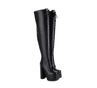 Fashion Women's Gold Snake Print Over-The-Knee Boots, Chunky Block Heel & Square Toe, Side Zipper Winter Thigh High Boots for Women(Black,4 UK)