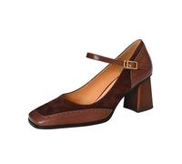 Fashion Women's High Heeled Shoes Chunky Heeled Square Toe Ankle Boots Wedding Party High Heels Sandals(Brown,36)